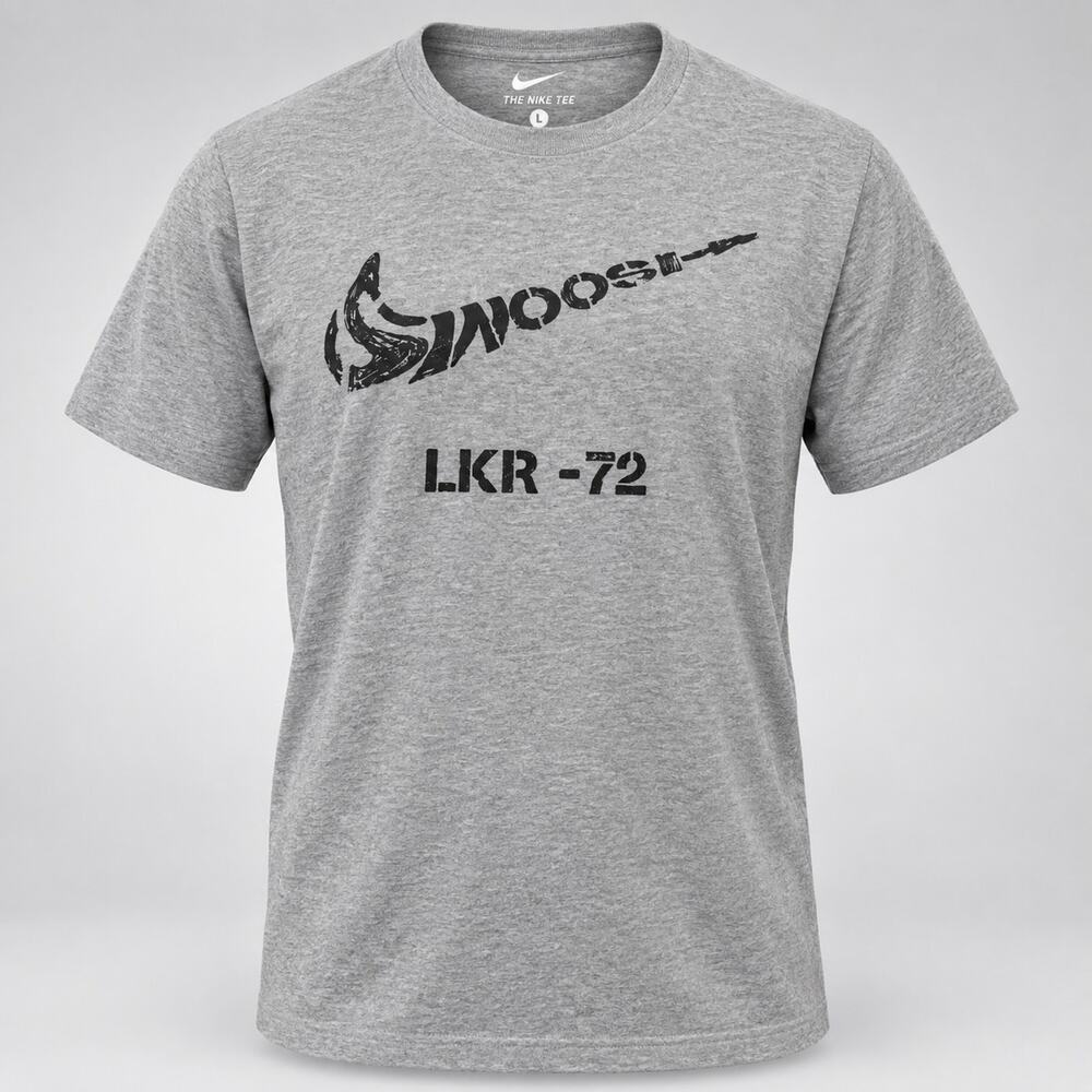 NWT Nike Mens Large Gray Graphic Tee Shirt Distressed Swoosh LKR-72 Regular Fit